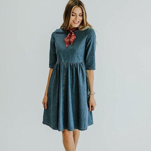 Pando Grove 3/4 Sleeve Denim Dress SMALL - Picture 2 of 15